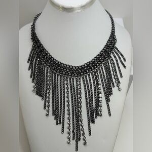 Gunmetal Fringe Statement Necklace